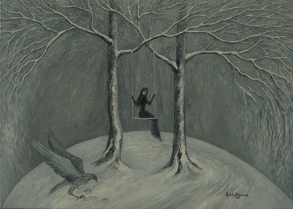 "Laatste warmte" reeks | "Hart op sneeuw" schelderij door Natali Antonovich in Kunstenaarsgalerij.