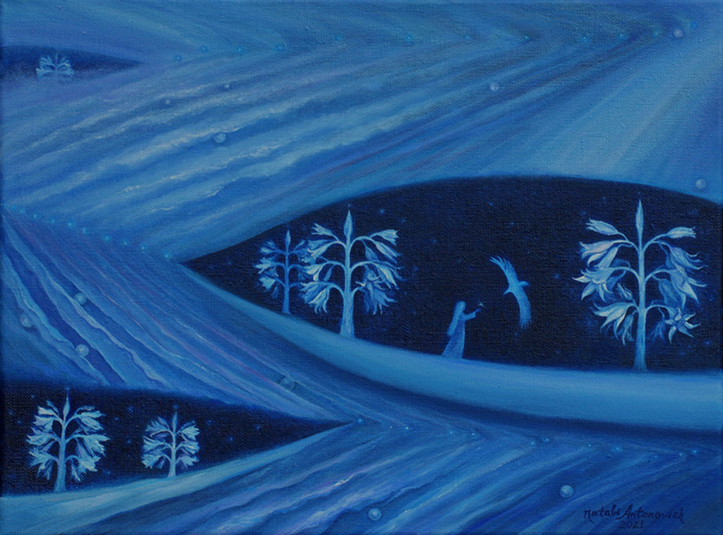 "Through the blue Eternity..." series | "Their secret ..." painting by Natali Antonovich in Artist's Gallery.