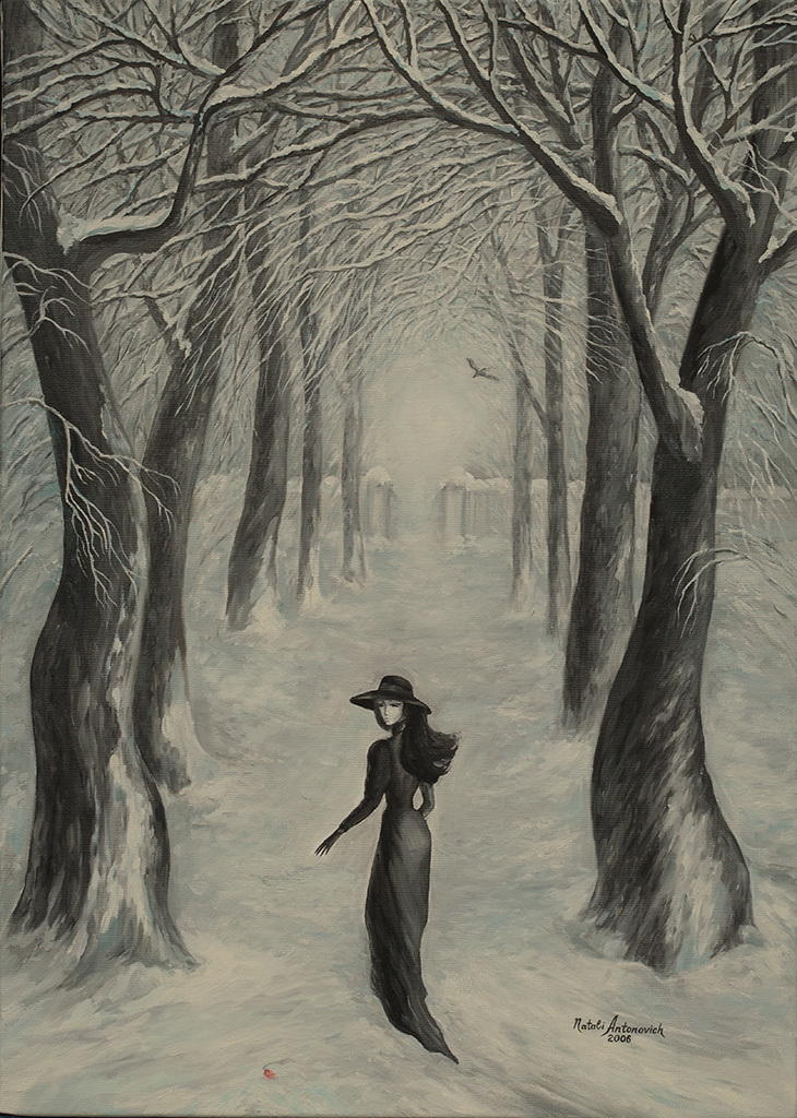 "... alleen winter" reeks | "Hart op sneeuw" schelderij door Natali Antonovich in Kunstenaarsgalerij.