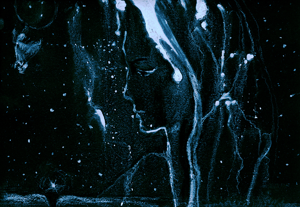 Afbeelding van print "...en toen begon het te sneeuwen. Afdruk B" van origineel schilderij/tekening door Natali Antonovich