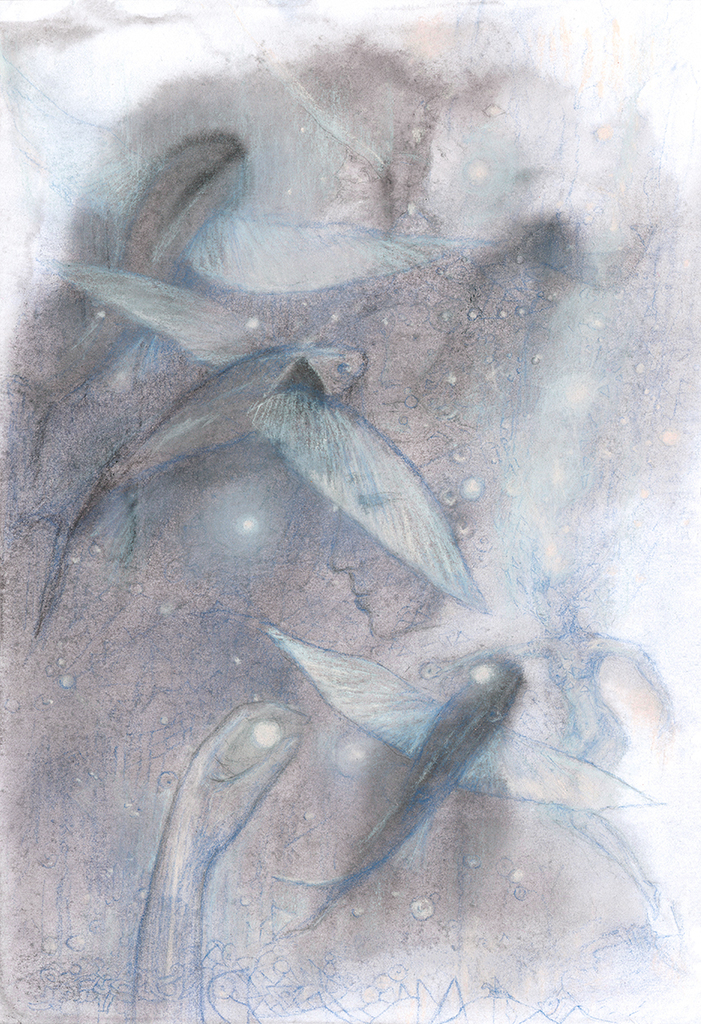 Afbeelding van print "Vissen van de Tijd.  Afdruk A" van origineel schilderij/tekening door Natali Antonovich