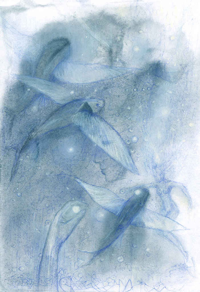 Afbeelding van print "Vissen van de Tijd.  Afdruk C" van origineel schilderij/tekening door Natali Antonovich