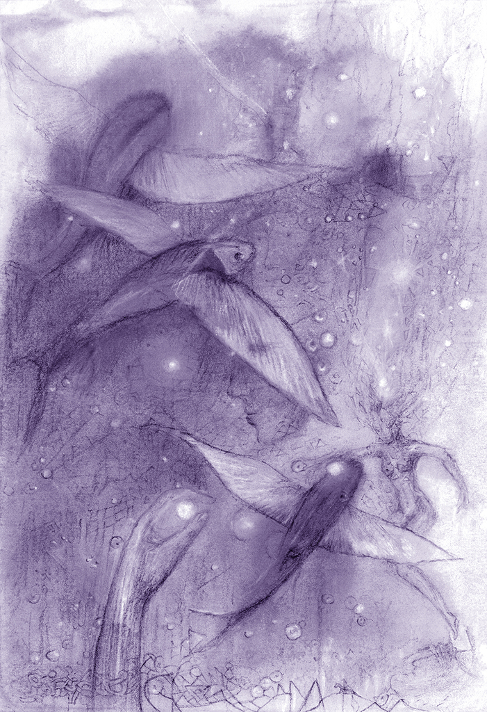 Afbeelding van print "Vissen van de Tijd.  Afdruk T" van origineel schilderij/tekening door Natali Antonovich