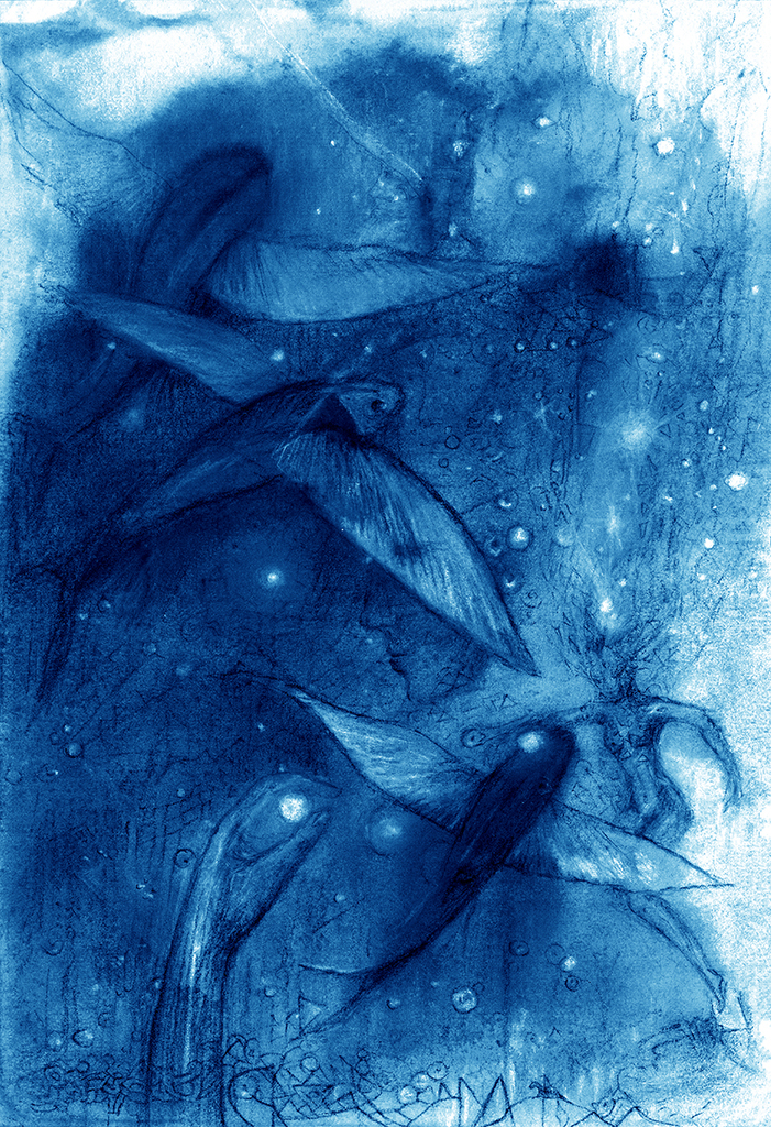 Afbeelding van print "Vissen van de Tijd.  Afdruk P" van origineel schilderij/tekening door Natali Antonovich